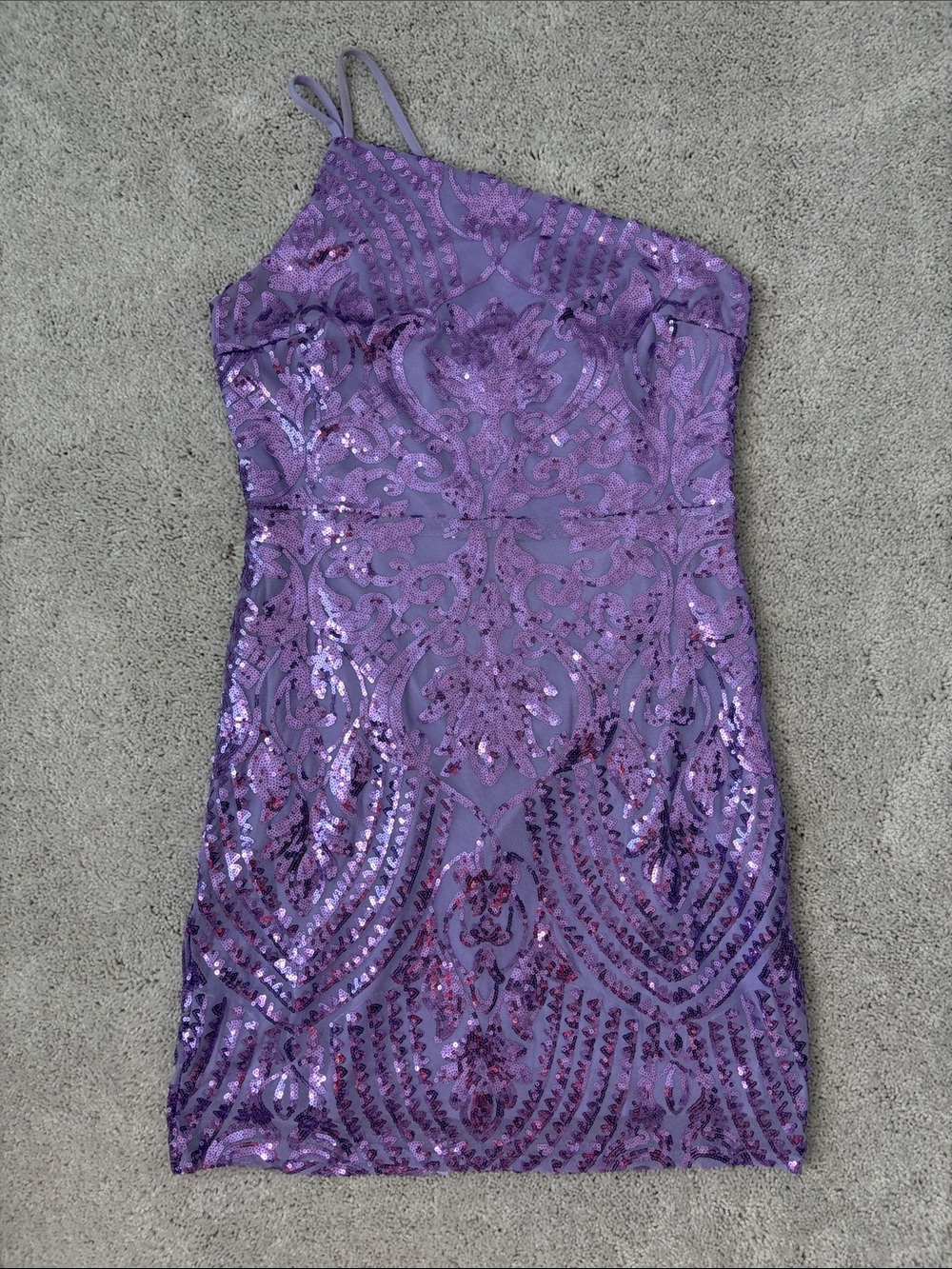 One-Shoulder Purple Sequin Bodycon Dress